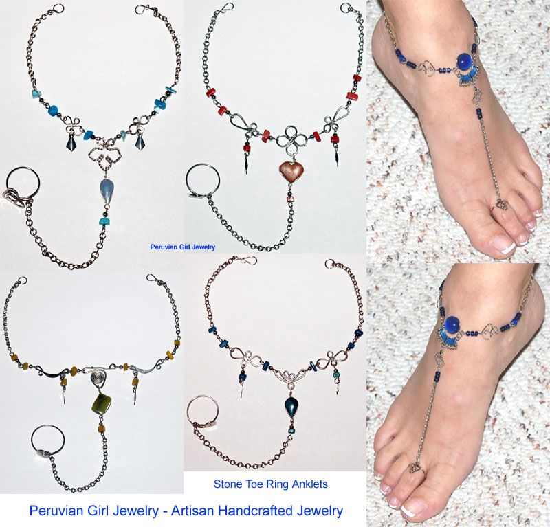 10 ANKLETS CHAIN TOE RING STONE PERU WHOLESALE JEWELRY  