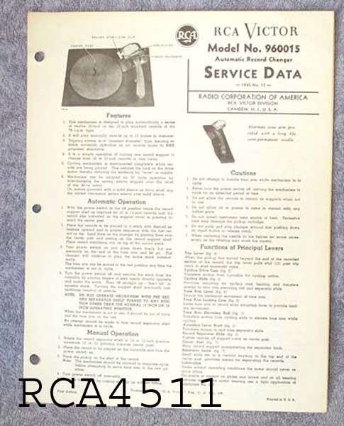 RCA Service Data 1945, Radio,Phonograph,Rec Ch. CHOICE  