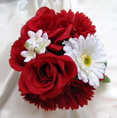 Bridal Bouquet wedding flowers bouquets RED WHITE DAISY  